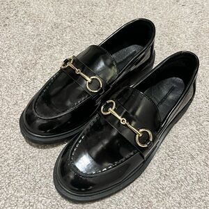 Women’s Black Loafers with Gold Detail